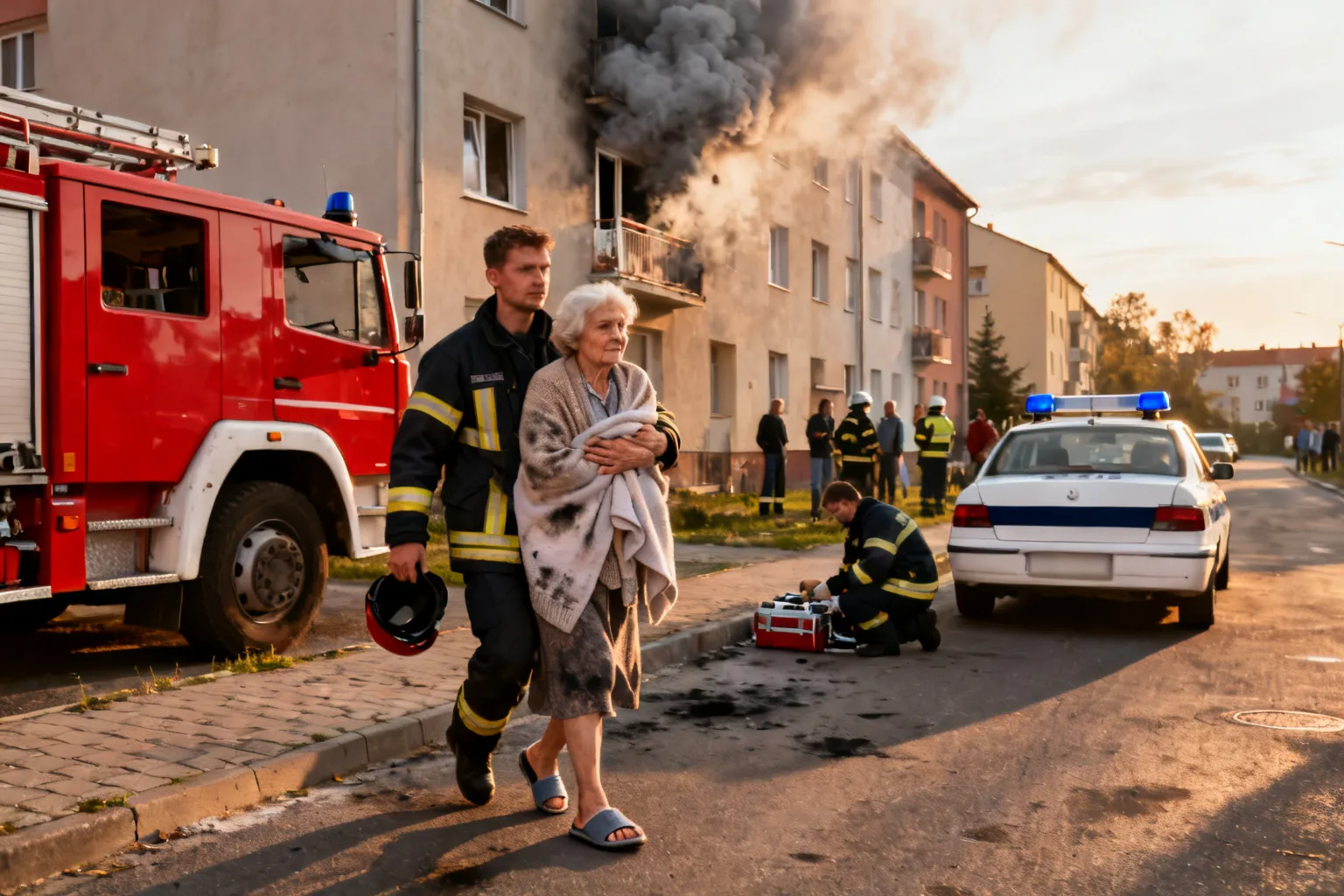 Funkcjonariusz poza służbą ewakuował starszą kobietę z płonącego mieszkania