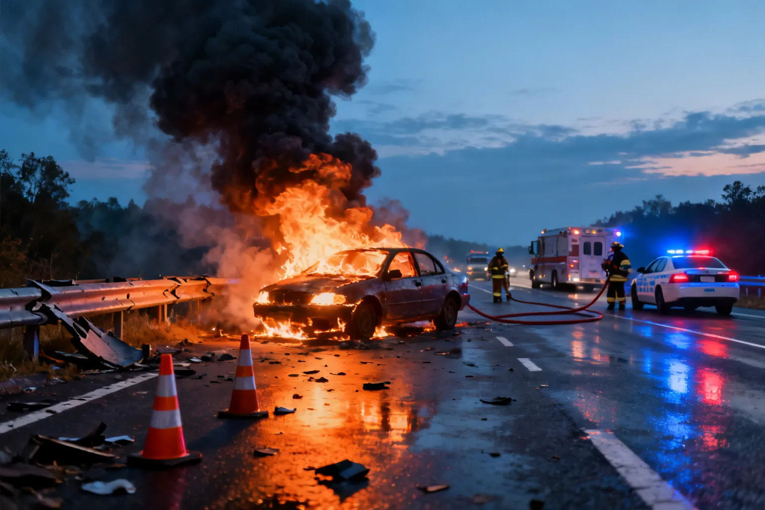 Pożar pojazdu S8 Rzgów – zablokowany pas, ruch na pasie szybkim